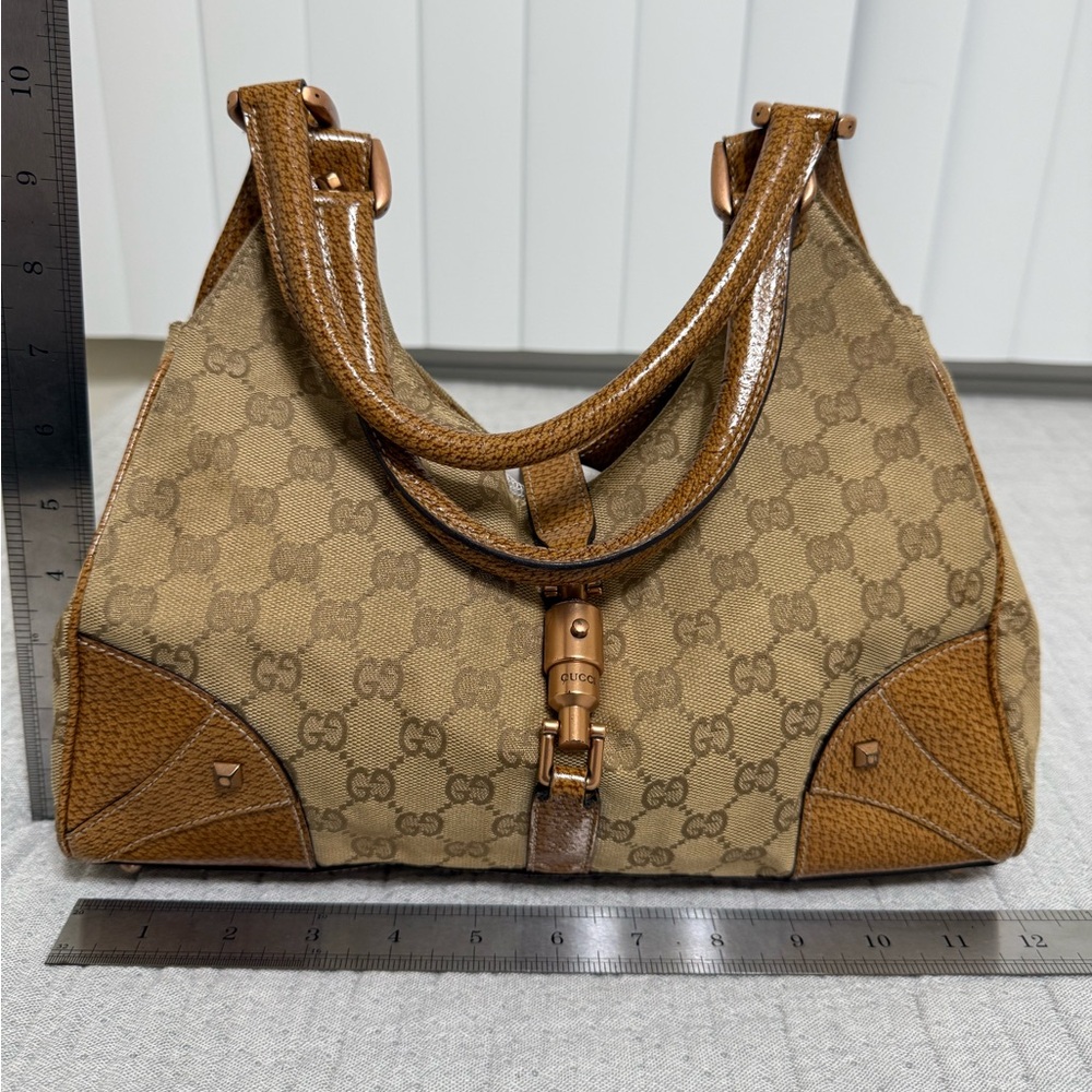 Gucci Tan and Brown Monogram Shoulder Bag